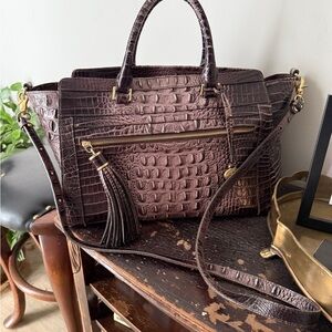Brahmin Wine Colored Crocodile-Embossed Satchel